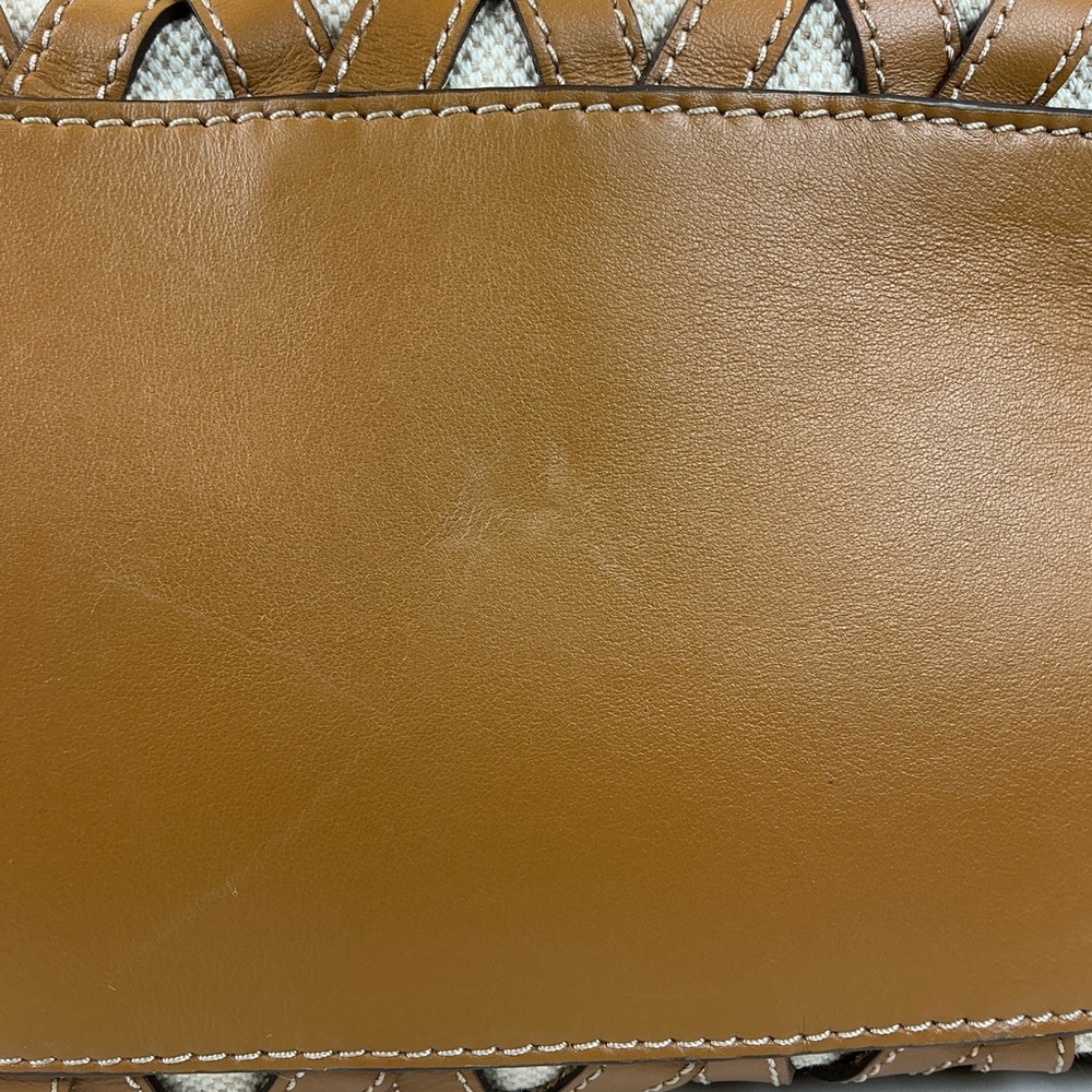 Michael‎ Kors Brooklyn Brown Gold Studded Woven Leather Canvas Shoulder Bag - Picture 14 of 16